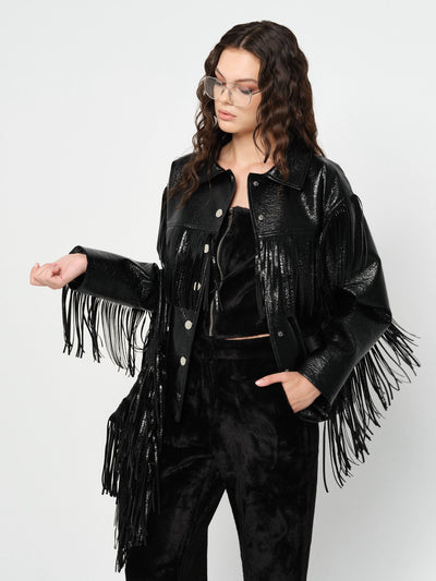 TASSELED LEATHER COAT